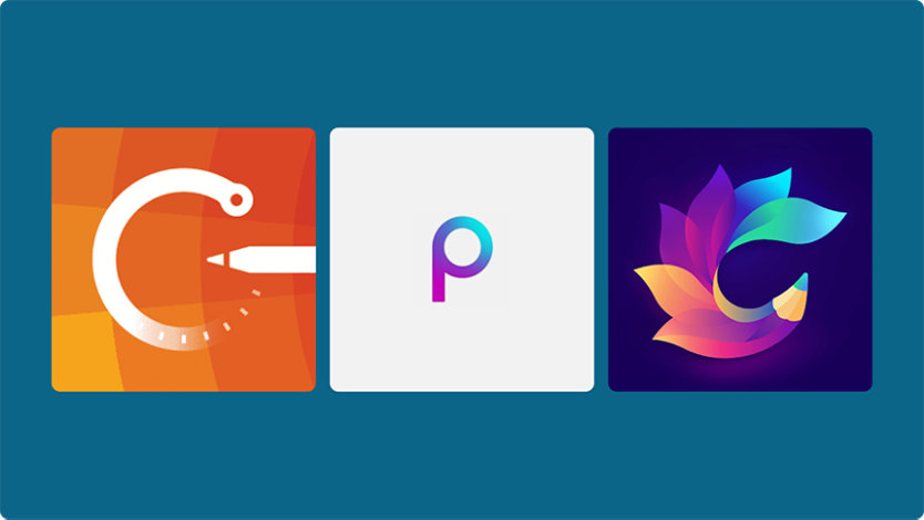 Concepts アプリ ロゴ、Picsart アプリ ロゴ、 Coloring Book アプリ ロゴ