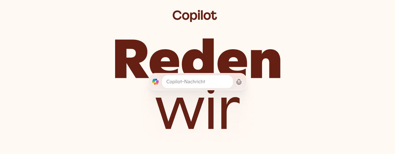 Großflächiger Text mit der Aufschrift „Unterhaltung starten“ mit dem Textfeld und dem Logo von Copilot.