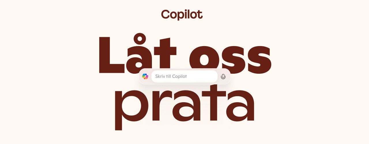 ”Låt oss prata” skrivet i tjock text med textrutan och logotypen för Copilot.