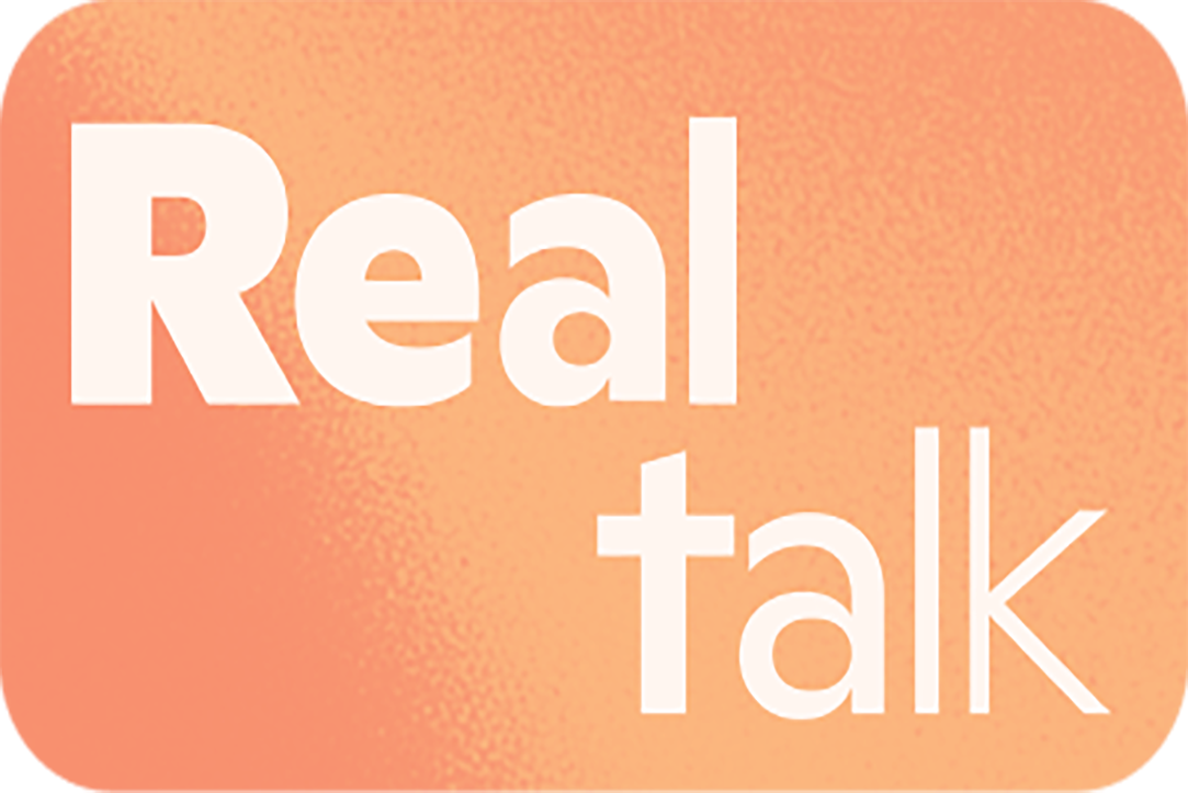 Orange gradient card with bold white text reading ‘Real talk,’ designed with a modern, minimal style and rounded corners