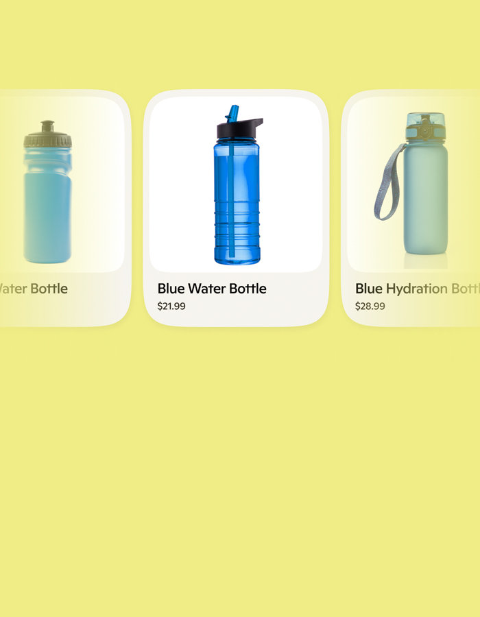 Various product images with prices on a bright background