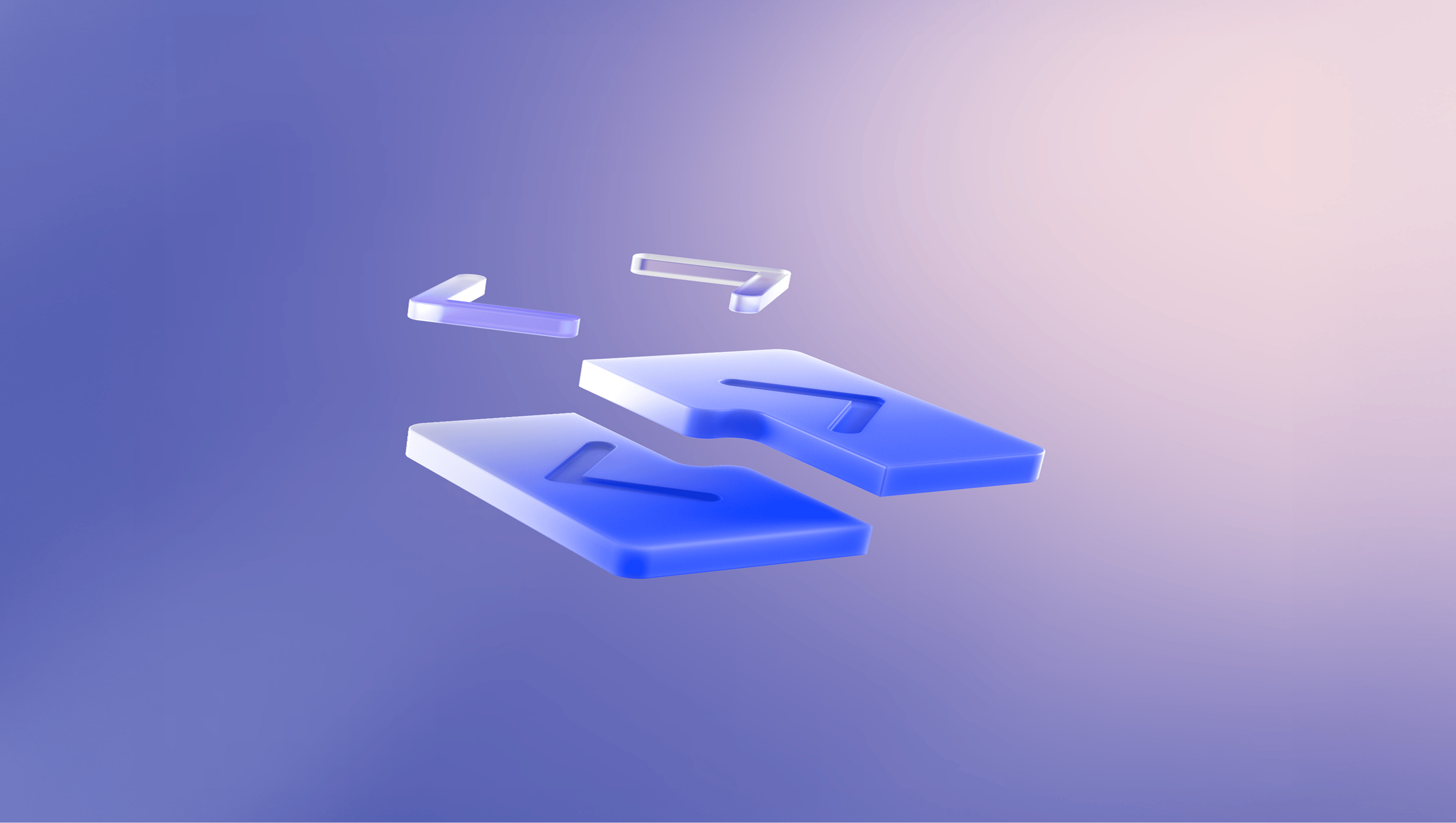 Two translucent blue rectangles with raised arrow symbols, floating on a purple gradient background
