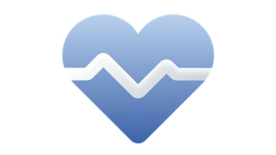 A 2 toned blue heart with a white heartbeat line running through the middle