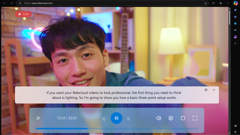 Computer screen displaying live captions