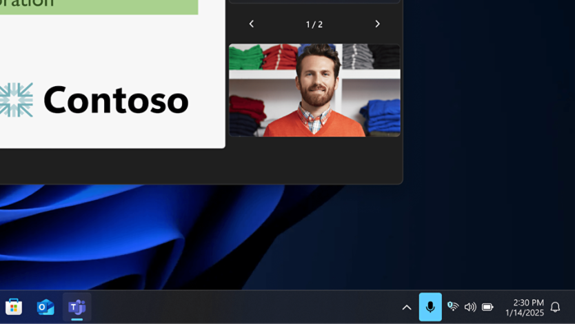 Dataskjerm som viser to små videosamtalevinduer. 