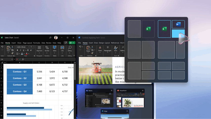 A screen showing the Snap layout funcionality