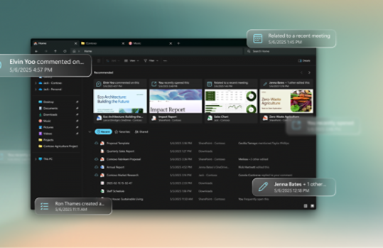 Expressive screen showing several documents