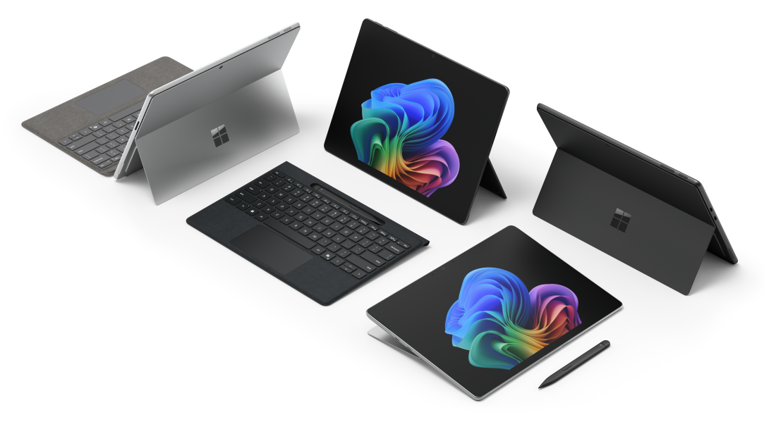 Four Surface Pro 2-in-1s with keyboard and pen
