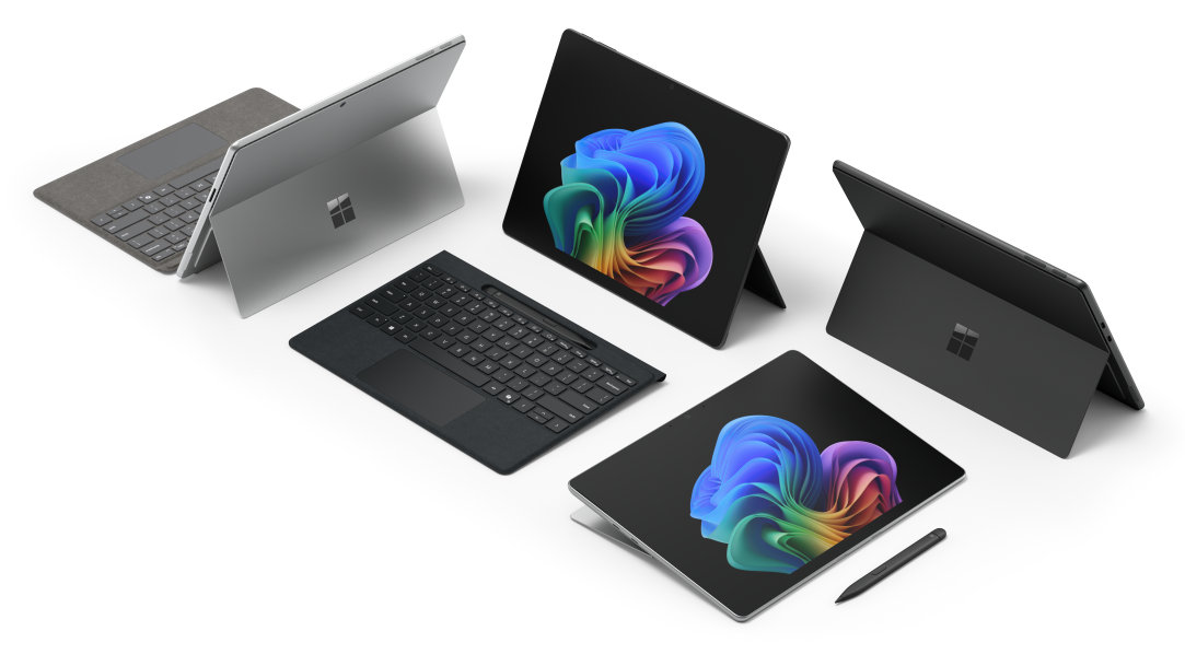 Four Surface Pro 2-in-1s with keyboard and pen