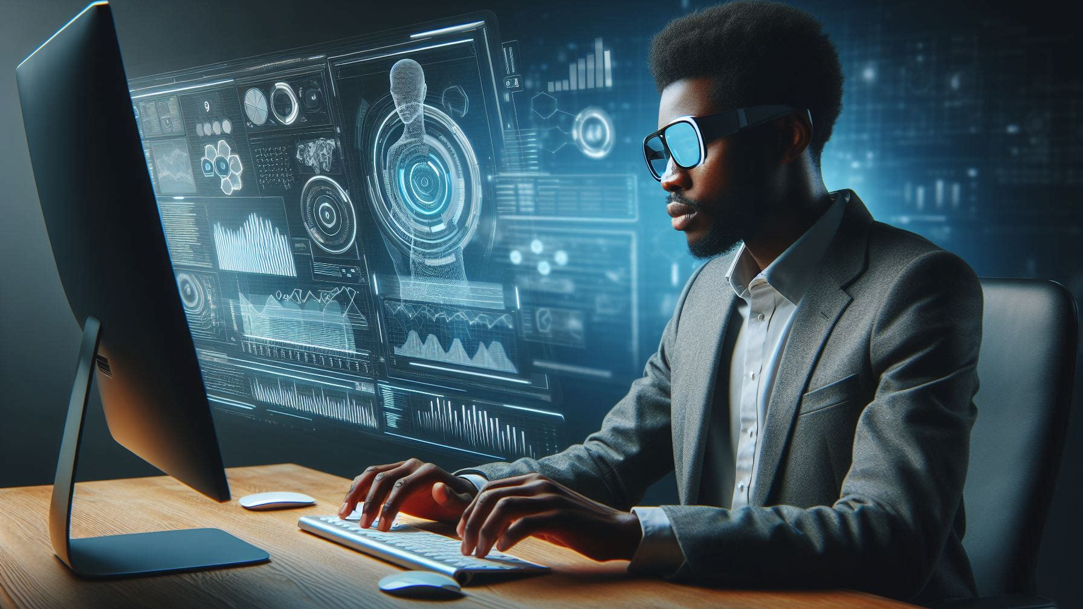 Futuristic man at computer