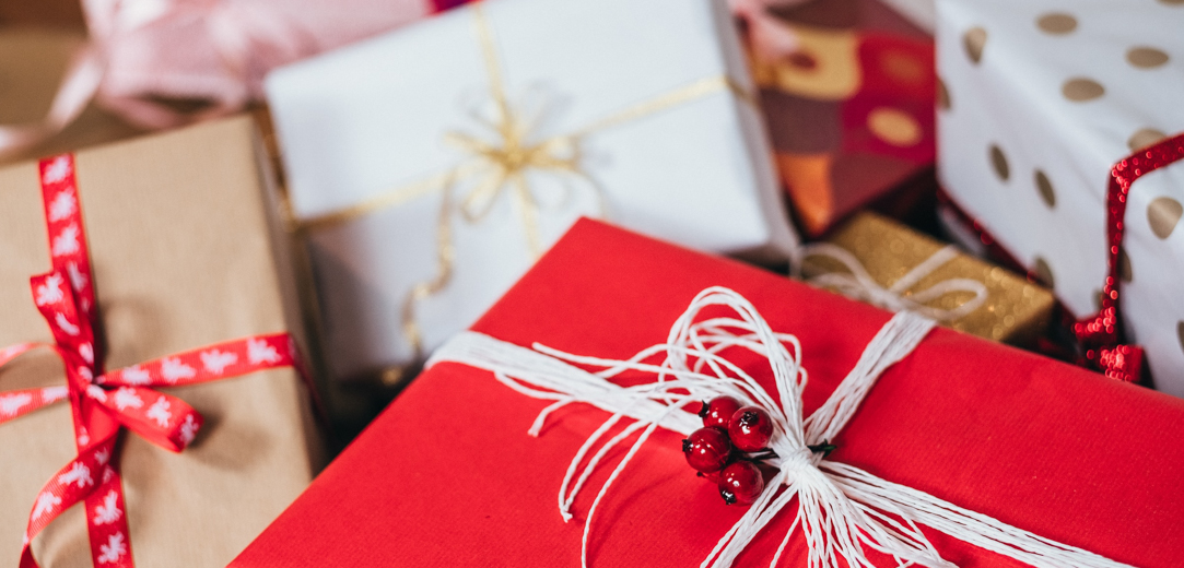 Holiday gifts in a pile