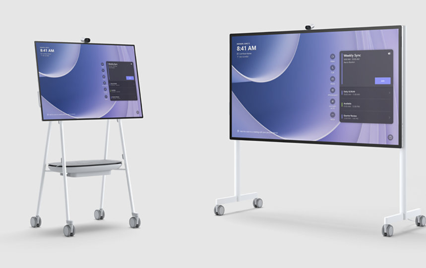 Surface Hub 3 ขนาด 85 นิ้วและ 50 นิ้ว เคียงข้างกัน