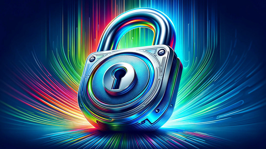 Illustration of a padlock against a colorful background