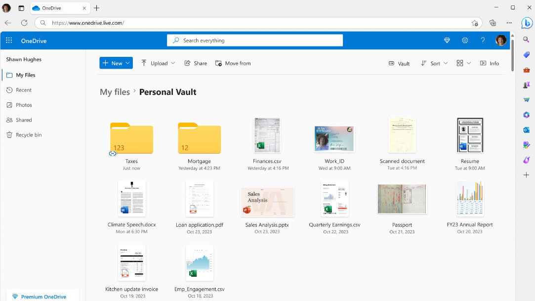 Image of Microsoft OneDrive with multiple file types saved in the drive