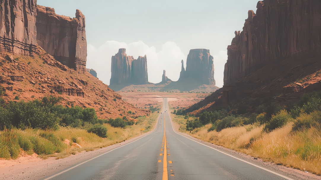 Image of road with mountains in the background