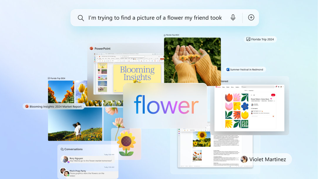 Improved Windows Search at work showing a search prompt and the image and document results