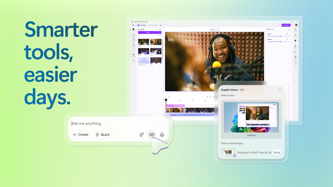 Interfaces show smart AI tools that enable accessibility and productivity