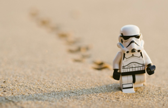 Lego Stormtrooper walking on sand