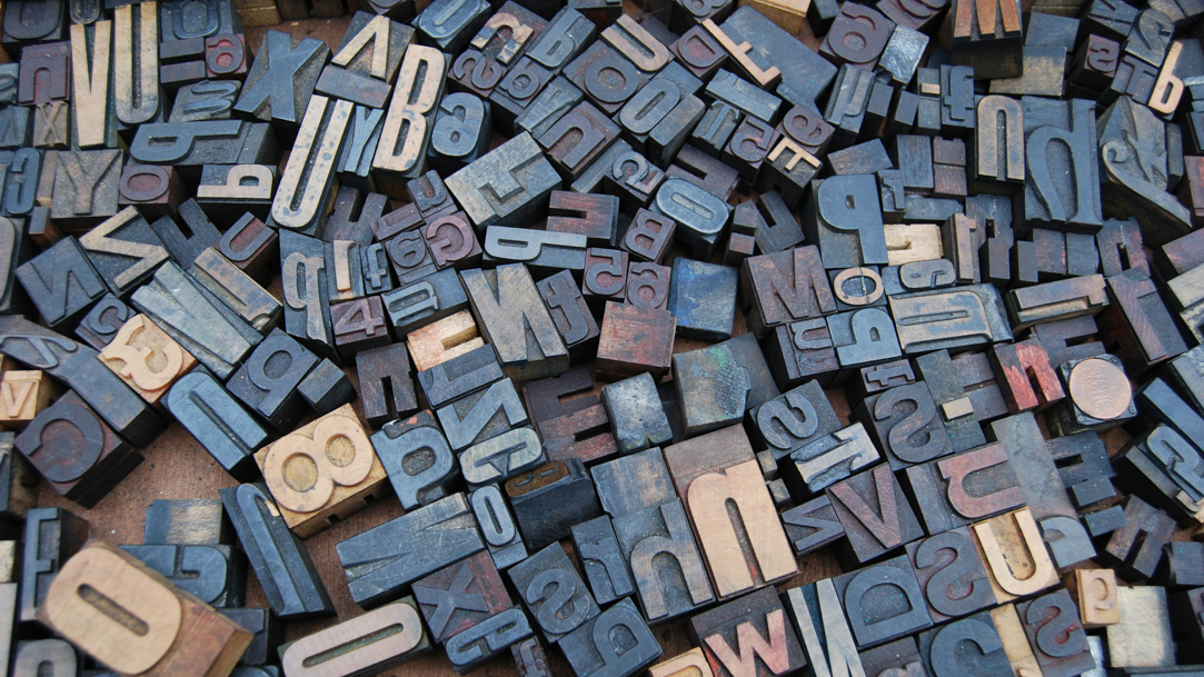 Letters and numbers used for printmaking