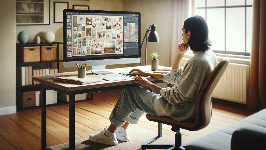 Man creating a digital scrapbook