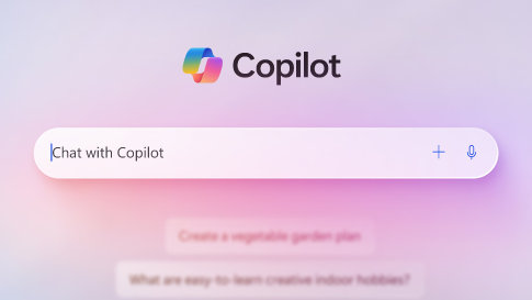 Un primo piano della barra di ricerca dell'app Copilot su uno sfondo viola tendente al rosa