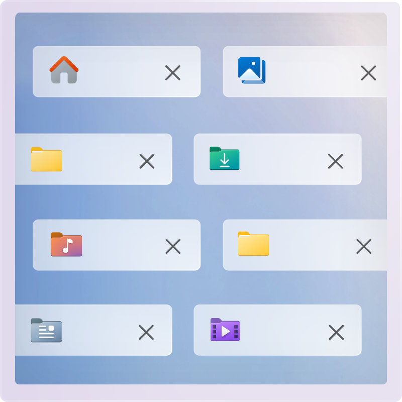 A series of eight apps displayed in two columns on a light blue gradient background