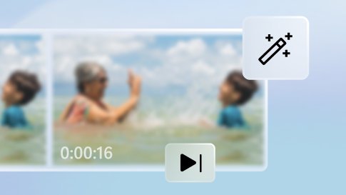 A blurred photo displayed on a light blue background with enlarged editing icons on top