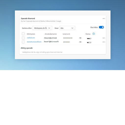Sidan för sparade lösenord i Microsoft Edge