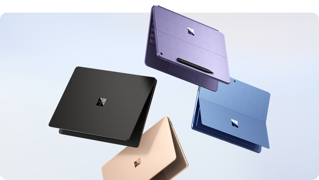 A variety of Surface devices in various colors