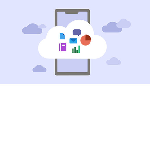 Illustration över mobiltelefon med moln och appar i molnet