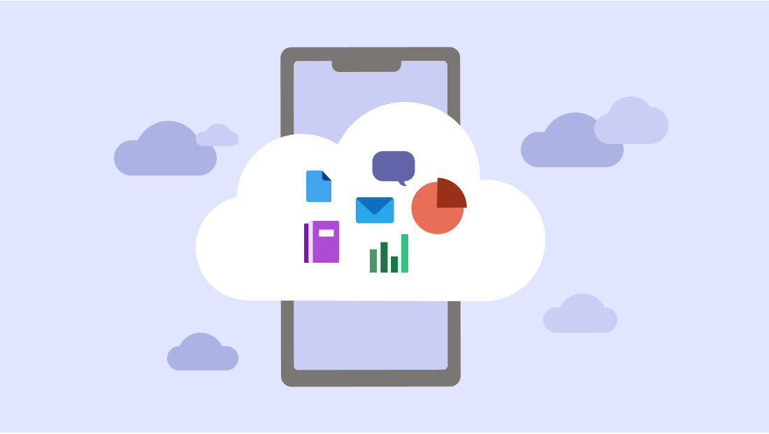 Ілюстрація мобільного телефону з хмарою та програмами в хмарі