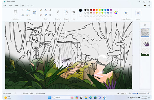 L'app Paint con diversi livelli utilizzati per l'immagine