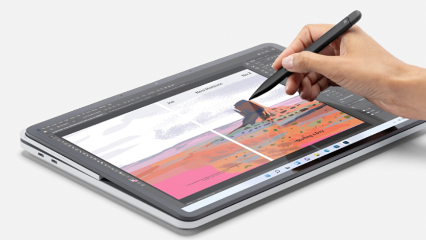 Person using a Surface Pen to draw on a Surface laptop