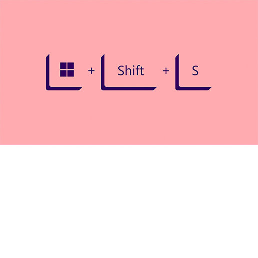 Animācija, kurā redzama Windows logotipa taustiņa, Shift un pluszīmes nospiešana, lai iegūtu ekrānuzņēmumu