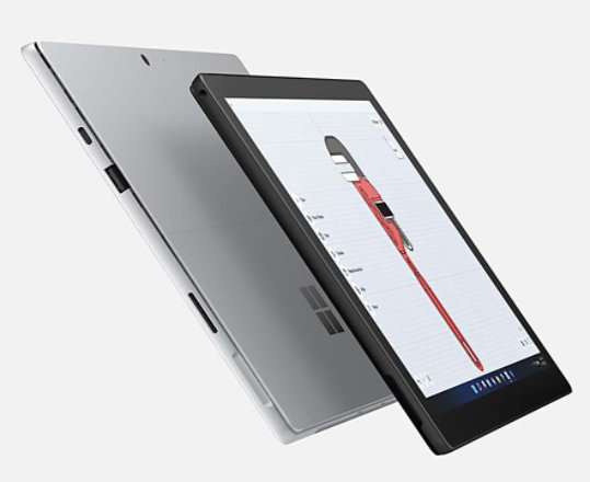 Dos dispositivos Surface Pro 7+ con la parte trasera de sus pantallas enfrentadas con mayor duración de la batería