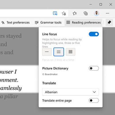 Cuadro de configuración de preferencias de lectura