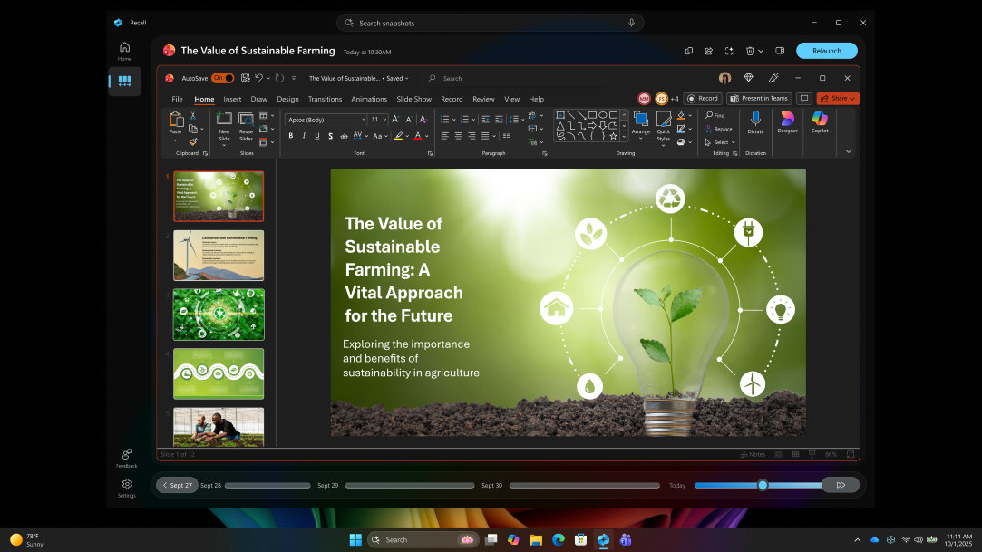 Recall feature in action, showing how to search your past activity like a memory timeline