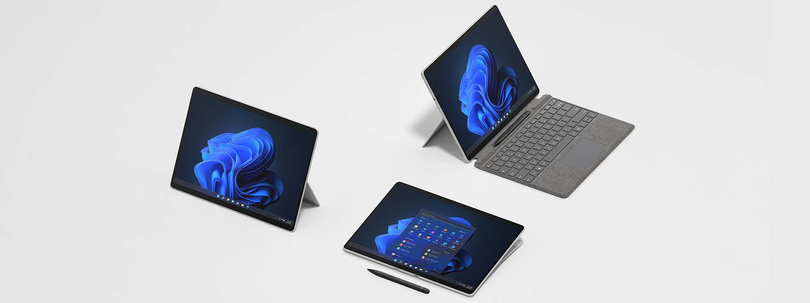 Render image showing Surface Pro 8 in various modes