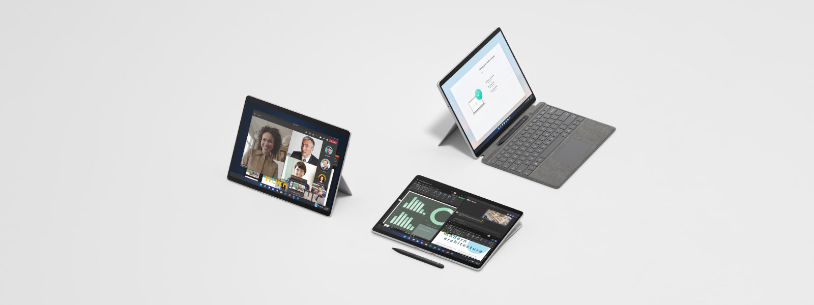صورة تعرض جهاز Surface Pro 8 ‎ في أوضاع مختلفة