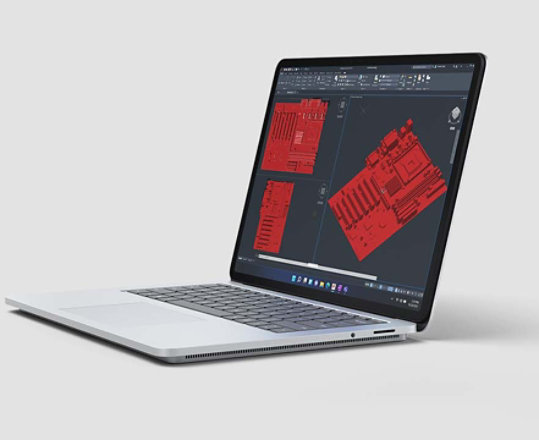 Render of Surface Laptop Studio with Revit application on screen
