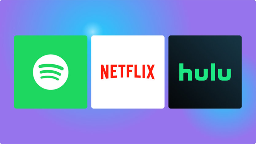 Spotify app logo, Netflix app logo and hulu app logo