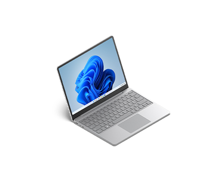 Widok w ujęciu trzy czwarte na Surface Laptop Go 2 w kolorze Platyna.