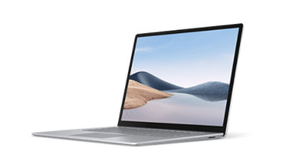 Surface Laptop 4 in platinum from the side