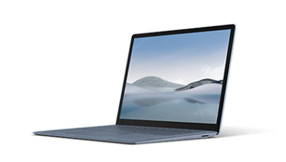 Surface Laptop 4 in metal ice blue from the side