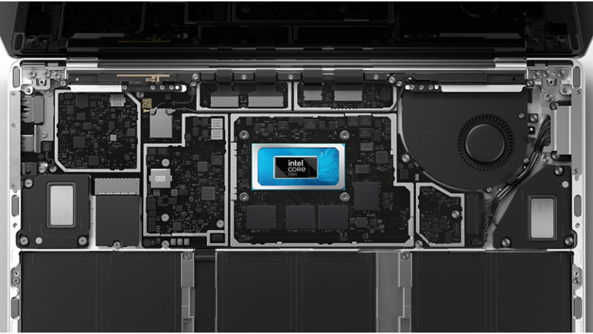 Illustrasjon i gråtone av interne komponenter på Surface Laptop 6