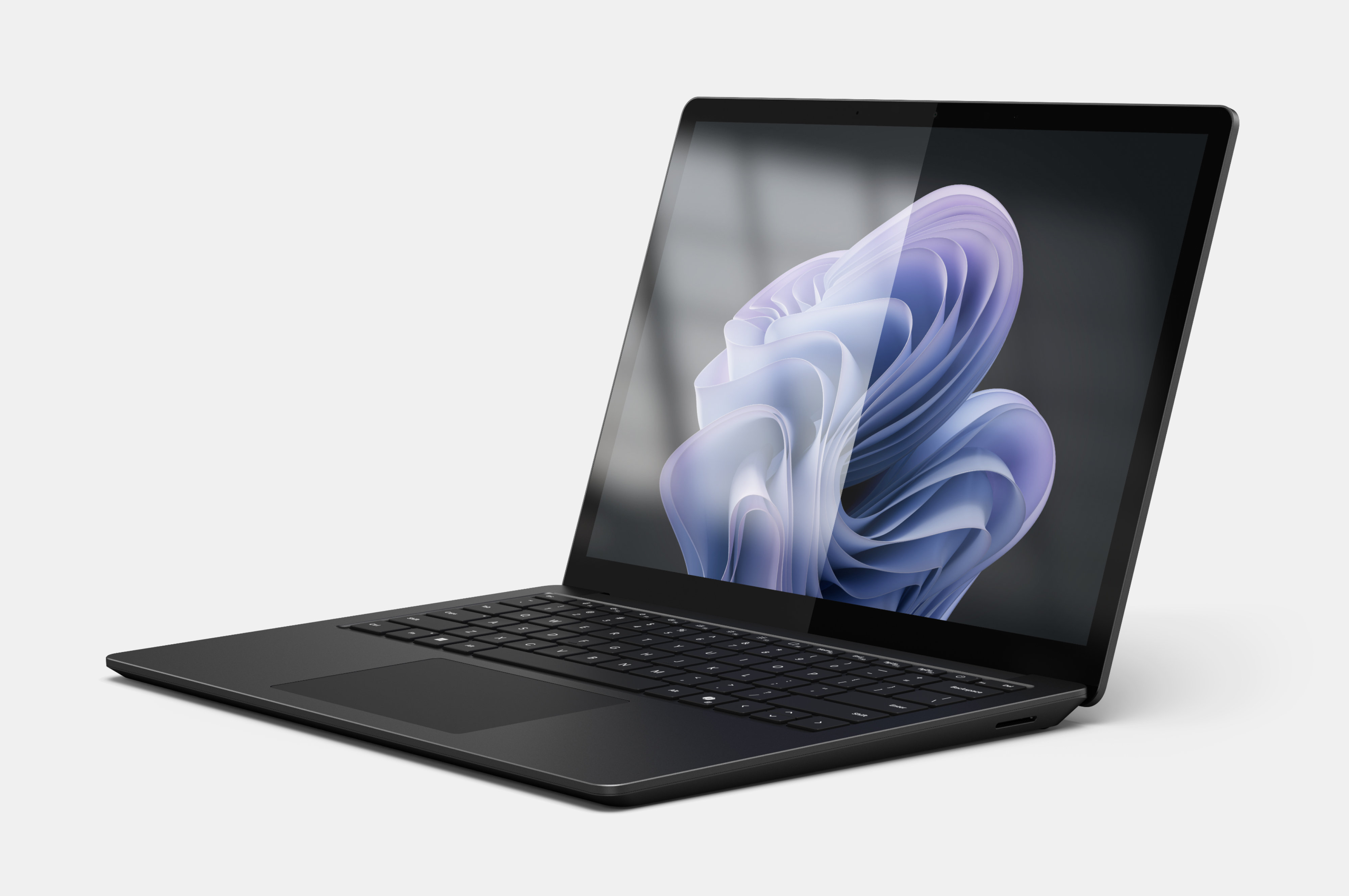 Render of Surface Laptop 6 showing the screen with and without anti-reflective display