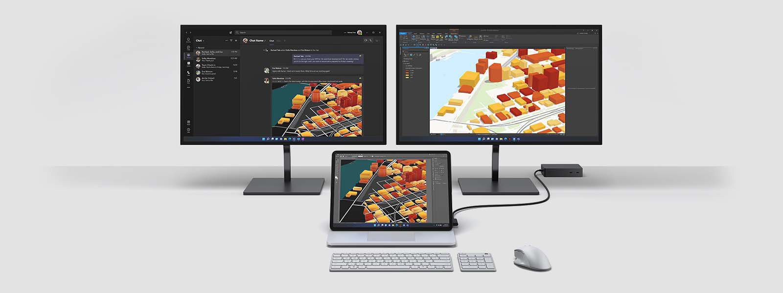 Surface Laptop Studio en mode présentation avec Microsoft Teams à l’écran