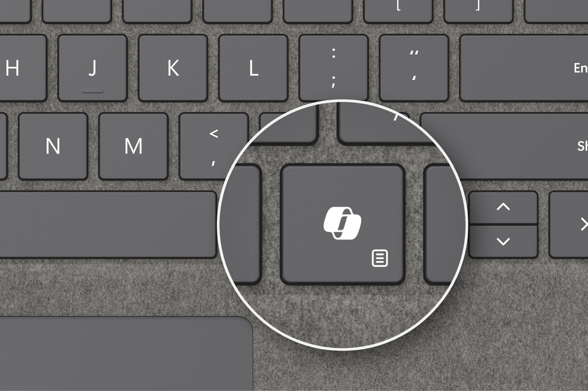 Rendu du clavier de la Surface Pro 10 présentant la nouvelle touche Microsoft Copilot
