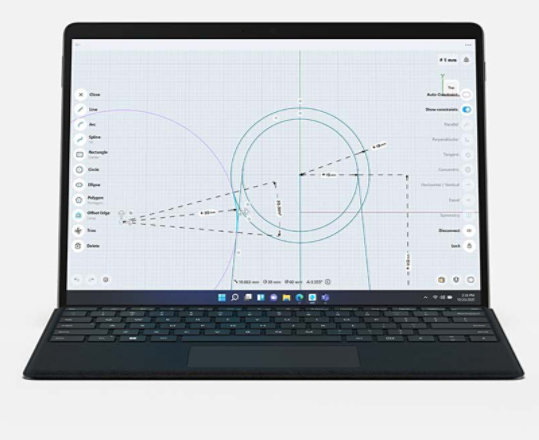 Render of Surface Pro 8 with screen highlighting the processing power of the device