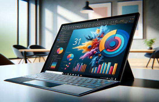 Surface Pro 9 with bright presentation on the screen